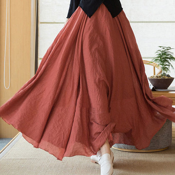 Buddha Stones Solid Color Elastic High Waist Linen Skirt - image 1
