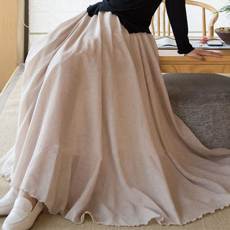 Buddha Stones Solid Color Elastic High Waist Linen Skirt - image 30