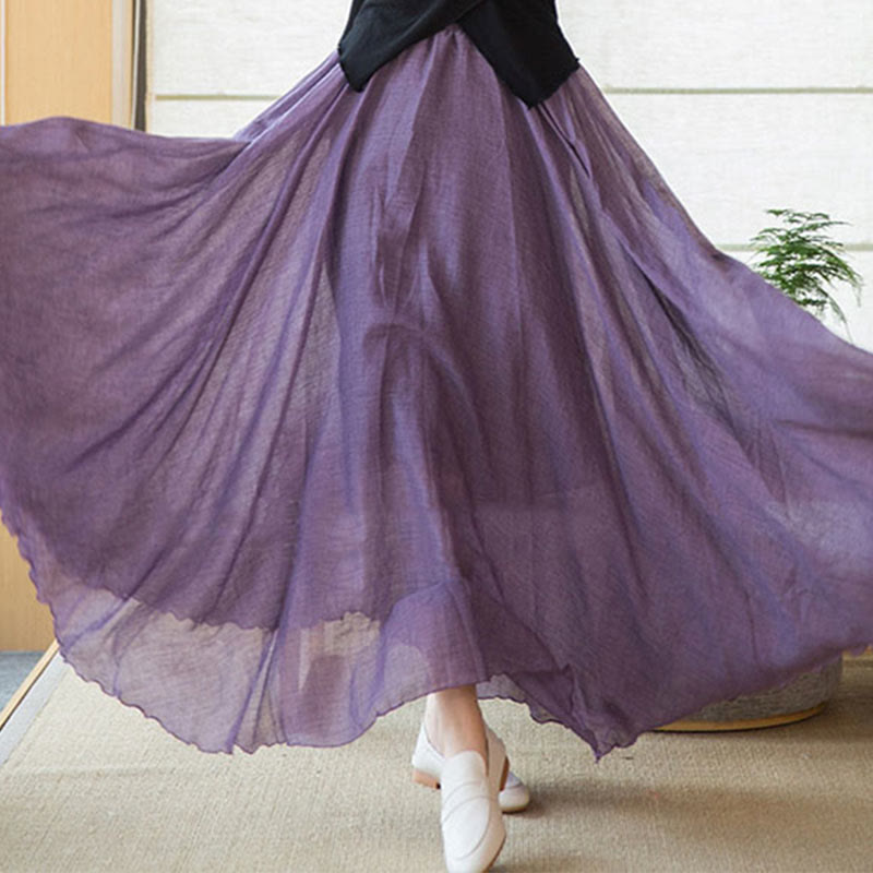 Buddha Stones Solid Color Elastic High Waist Linen Skirt