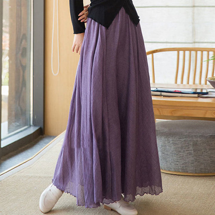 Buddha Stones Solid Color Elastic High Waist Linen Skirt - image 10
