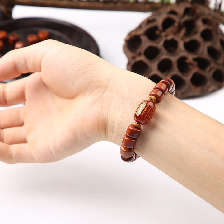 Buddha Stones Tibetan Yak Bone Three-Eyed Dzi Bead Sheep Horn Red Agate Strength Bracelet