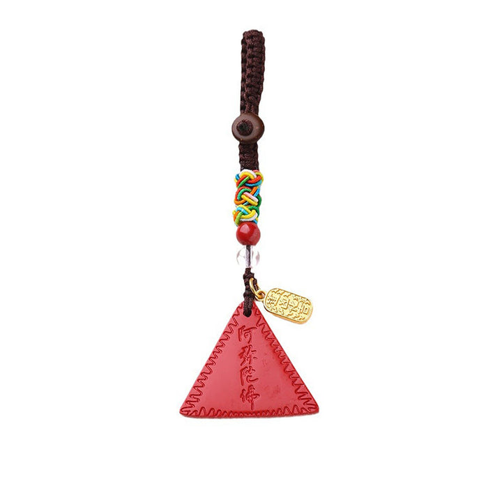 Buddha Stones Cinnabar Triangle Pattern Talisman Keep Away Evil Spirits Key Chain