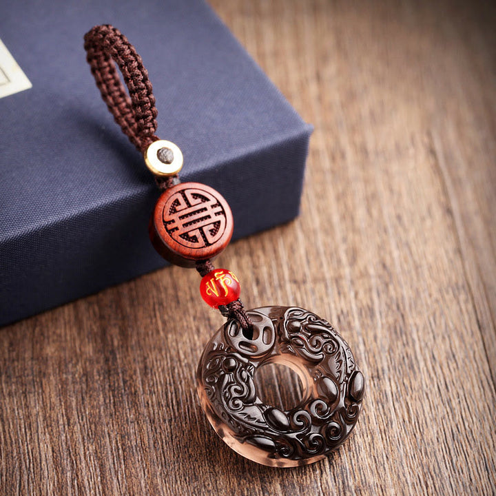 Buddha Stones Round Ice Obsidian PiXiu Peace Buckle Positive Key Chain