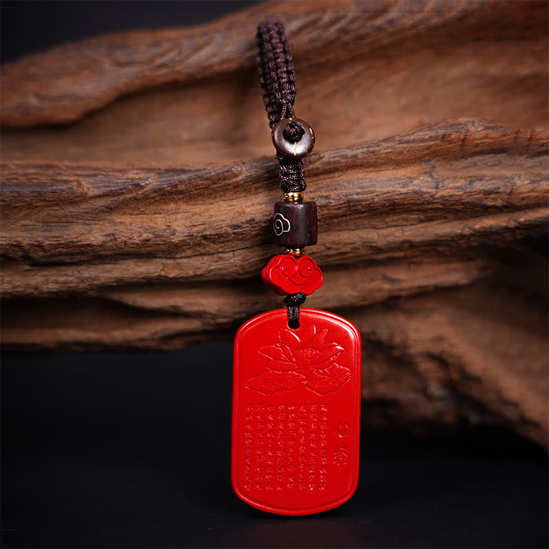 Buddha Stones Natural Cinnabar Heart Sutra Blessing Key Chain