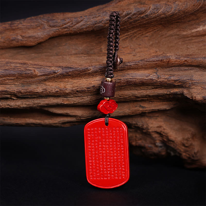 Buddha Stones Natural Cinnabar Heart Sutra Blessing Key Chain