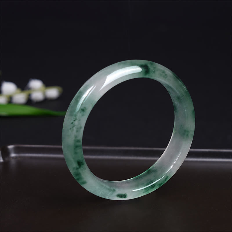 Buddha Stones Natural Jade Floating Flower Luck Bracelet Bangle