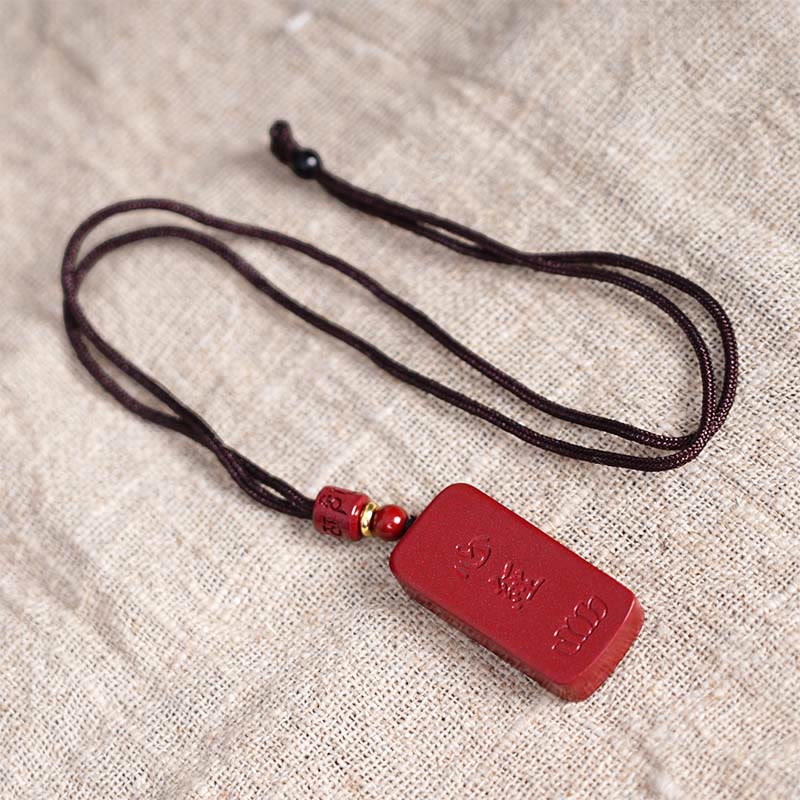 Buddha Stones Cinnabar Lotus Heart Sutra Engraved Blessing Rope Necklace Pendant