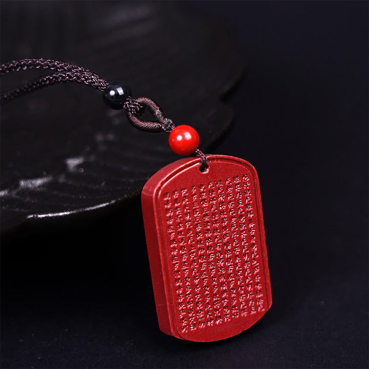 Buddha Stones Cinnabar Lotus Heart Sutra Engraved Blessing Rope Necklace Pendant - image 7