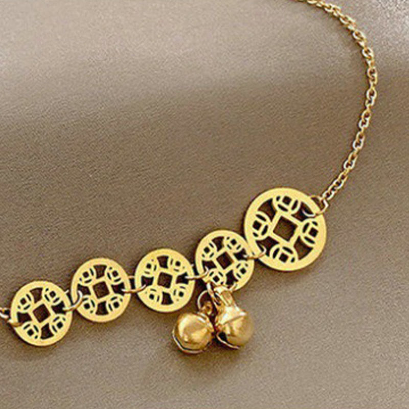 Buddha Stones Copper Coins Bell Charm Titanium Steel Strengthen Anklet - image 3
