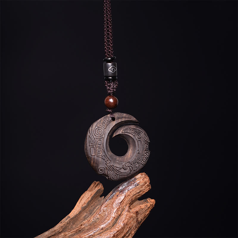 Buddha Stones Ebony Wood Sandalwood One's Luck Improves Design Pattern Peace Necklace Pendant - image 3