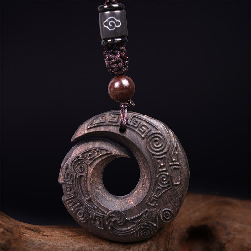 Buddha Stones Ebony Wood Sandalwood One's Luck Improves Design Pattern Peace Necklace Pendant - image 5