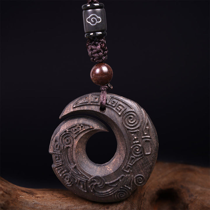 Buddha Stones Ebony Wood Sandalwood One's Luck Improves Design Pattern Peace Necklace Pendant - image 5