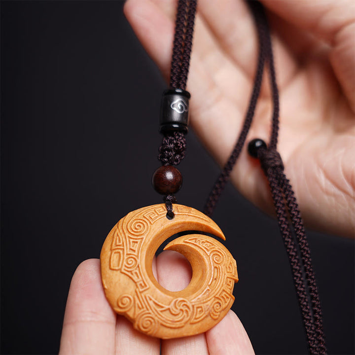 Buddha Stones Ebony Wood Sandalwood One's Luck Improves Design Pattern Peace Necklace Pendant - image 12