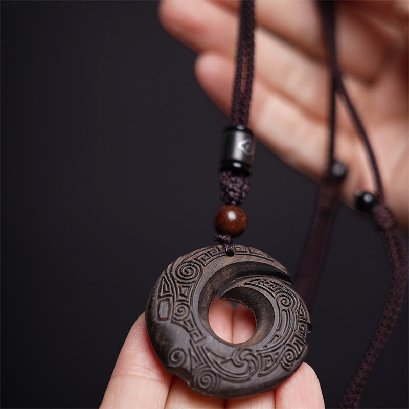 Buddha Stones Ebony Wood Sandalwood One's Luck Improves Design Pattern Peace Necklace Pendant - image 4