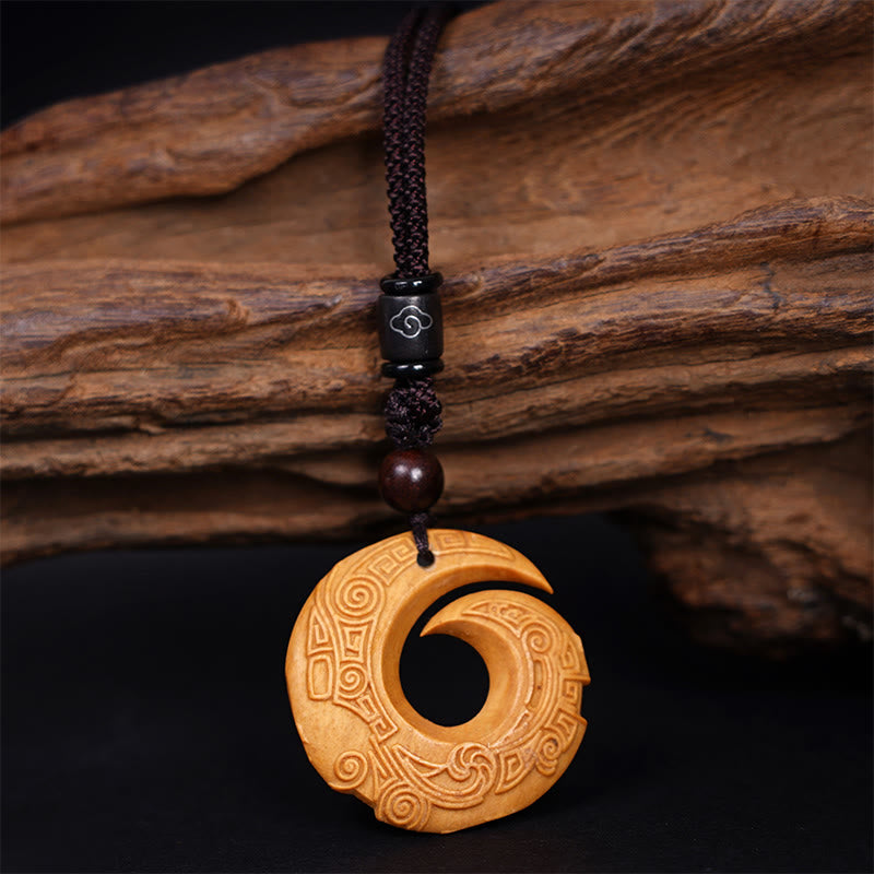 Buddha Stones Ebony Wood Sandalwood One's Luck Improves Design Pattern Peace Necklace Pendant - image 13