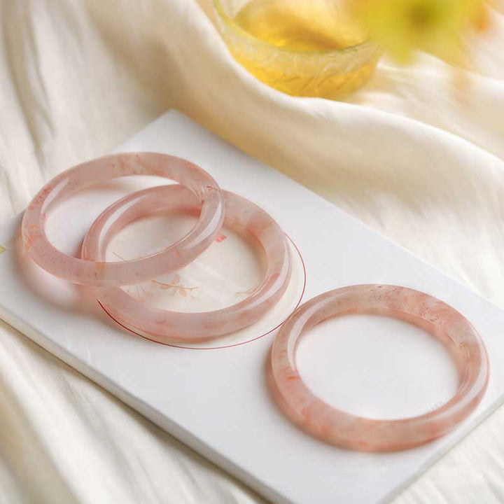 Buddha Stones Pink Golden Silk Jade Wealth Luck Bracelet Bangle - image 13