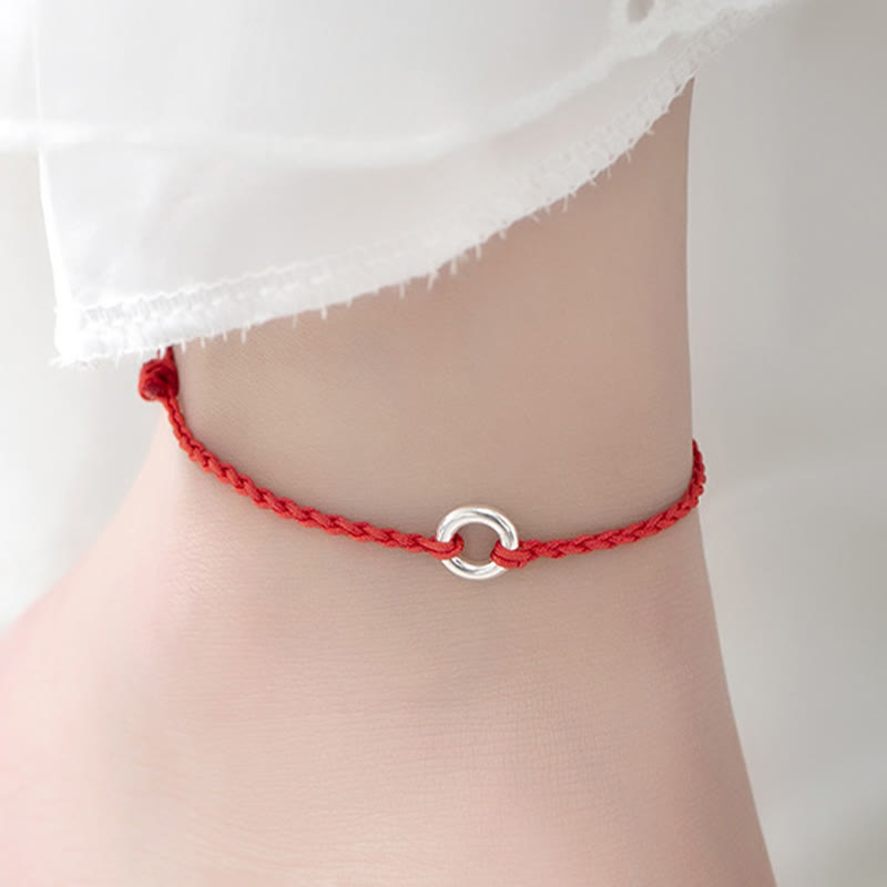 Buddha Stones 925 Sterling Silver Peace Buckle Luck String Braid Rope Anklet - image 5