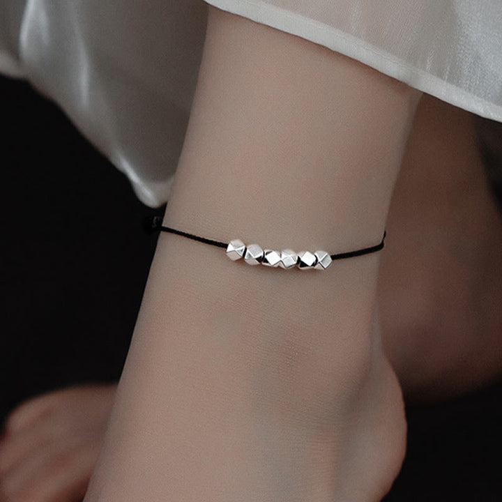 Buddha Stones 925 Sterling Silver Beads Luck Protection Braid Rope Anklet - Black Anklet(Circumference 30cm) - image 10