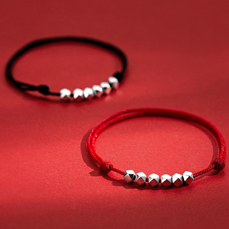 Buddha Stones 925 Sterling Silver Beads Luck Protection Braid Rope Anklet - image 1