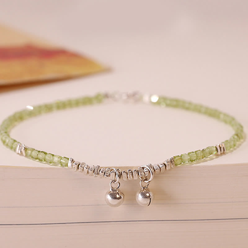 Buddha Stones 925 Sterling Silver Natural Peridot Square Beads Peace Anklet