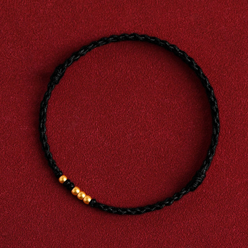 Buddha Stones 999 Gold Beads Luck Braided Protection Couple Bracelet - Black Rope(One&Three Gold Beads) - 24cm - image 15