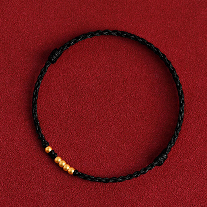 Buddha Stones 999 Gold Beads Luck Braided Protection Couple Bracelet - Black Rope(One&Four Gold Beads) - 24cm - image 16