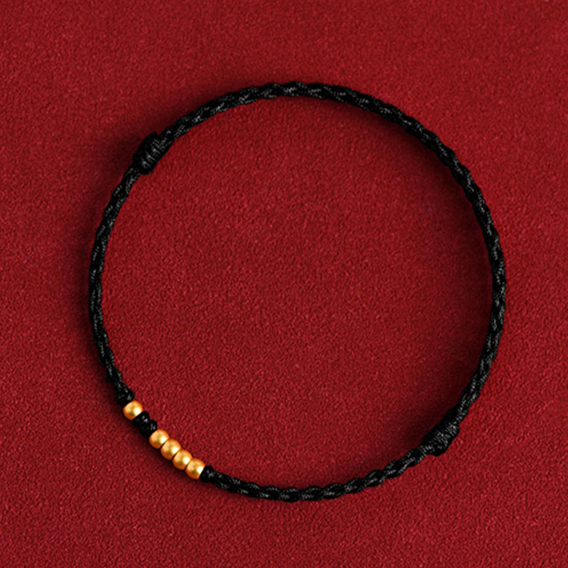 Buddha Stones 999 Gold Beads Luck Braided Protection Couple Bracelet - Black Rope(One&Four Gold Beads) - 24cm - image 16