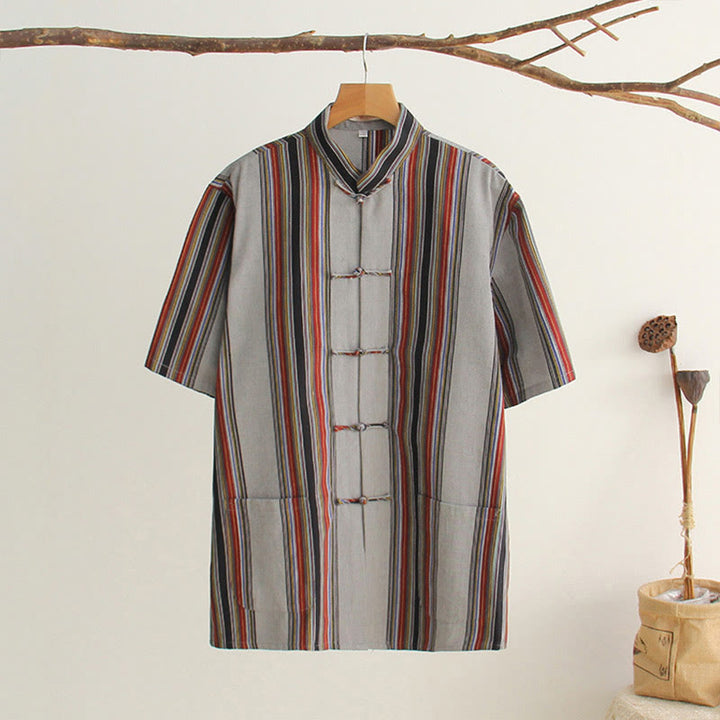 Buddha Stones Chinese Frog-Button Tang Suit Men's Short Sleeve Cotton Shirt With Pockets - DarkGray - US/UK/AU44，EU54 (4XL) - image 24