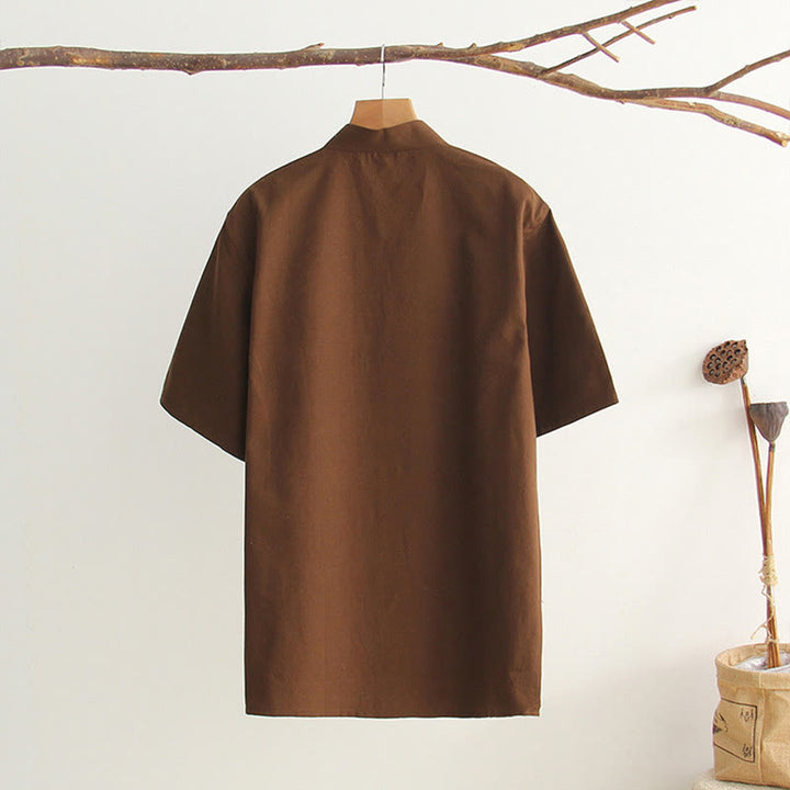 Buddha Stones Chinese Frog-Button Tang Suit Men's Short Sleeve Cotton Shirt With Pockets - image 23