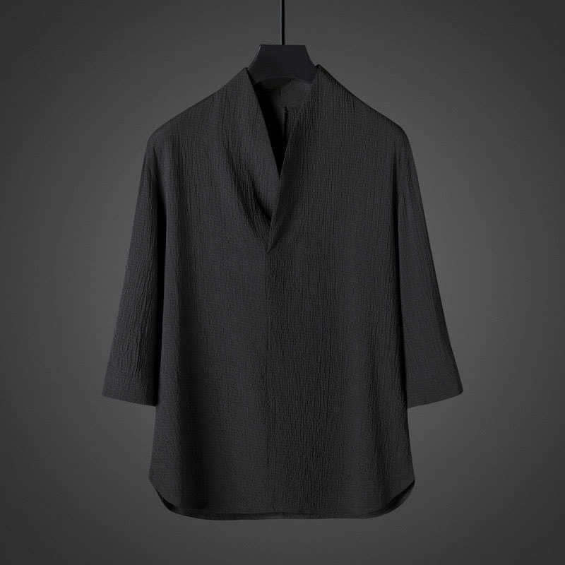 Buddha Stones Casual V-Neck Three Quarter Sleeve Men's Shirt - Black - US/UK/AU46，EU56 (5XL) - image 5