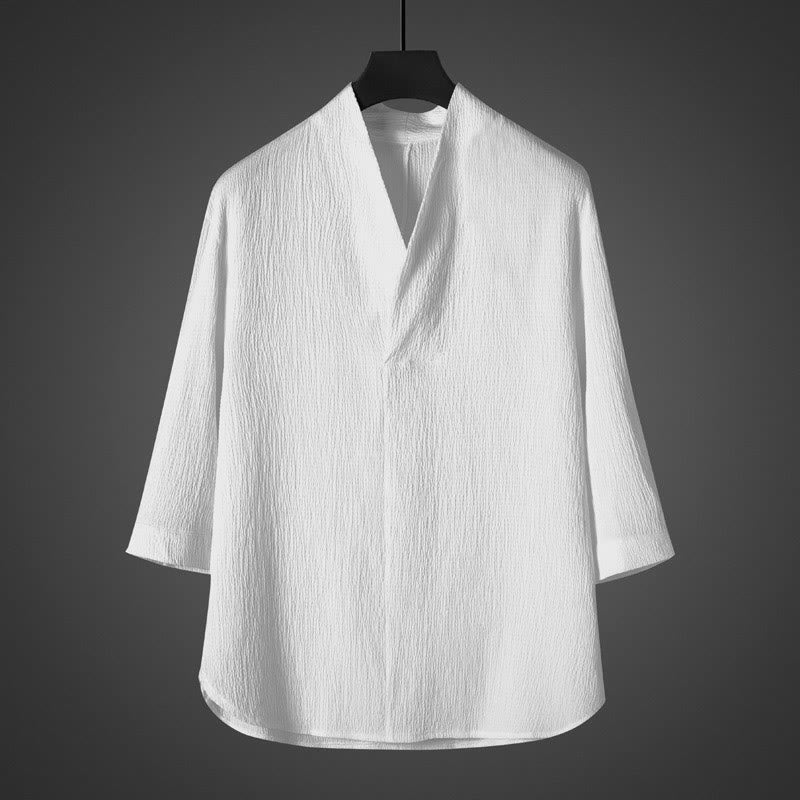 Buddha Stones Casual V-Neck Three Quarter Sleeve Men's Shirt - White - US/UK/AU46，EU56 (5XL) - image 1