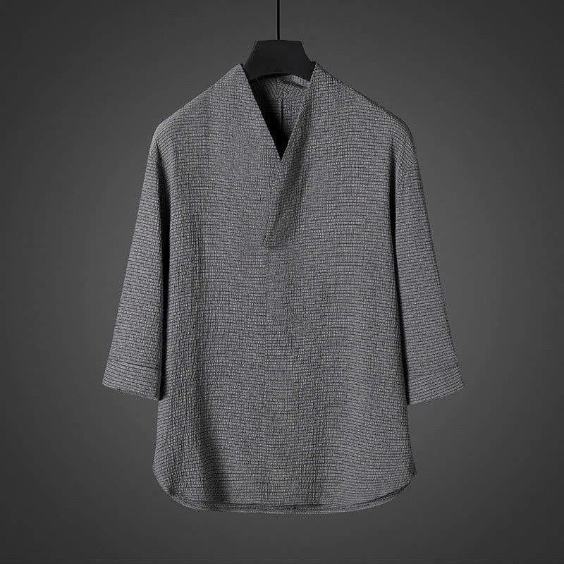Buddha Stones Casual V-Neck Three Quarter Sleeve Men's Shirt - DarkGray - US/UK/AU46，EU56 (5XL) - image 2