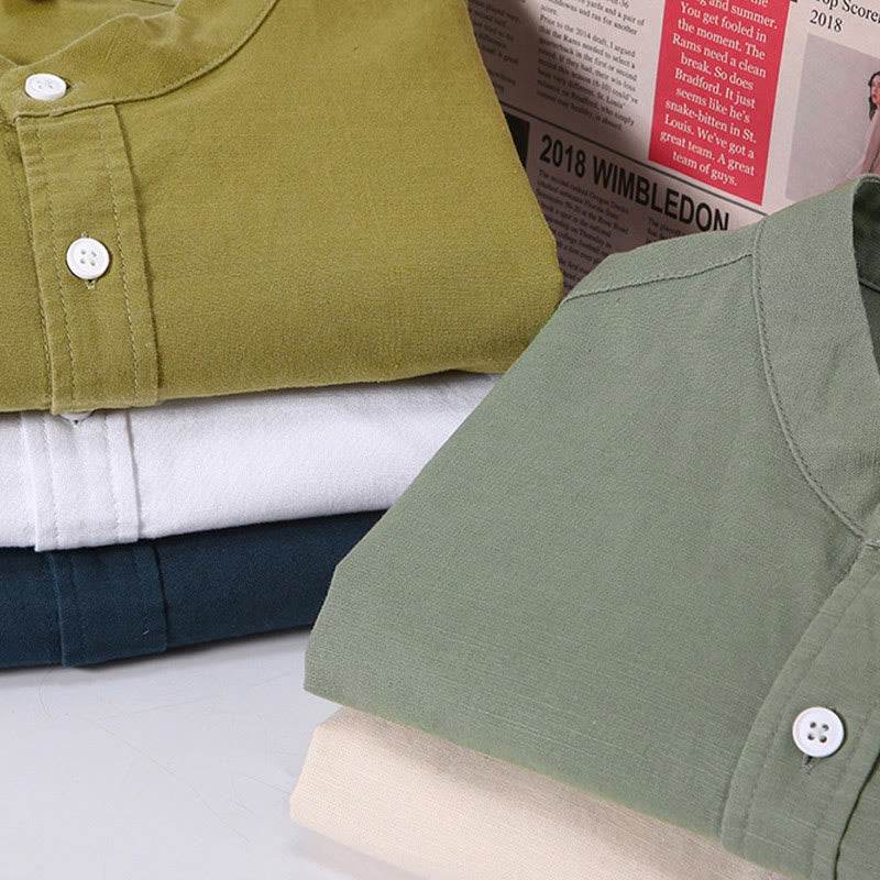 Buddha Stones Summer Men's Short Sleeve Button Down Cotton Linen Shirt - image 1