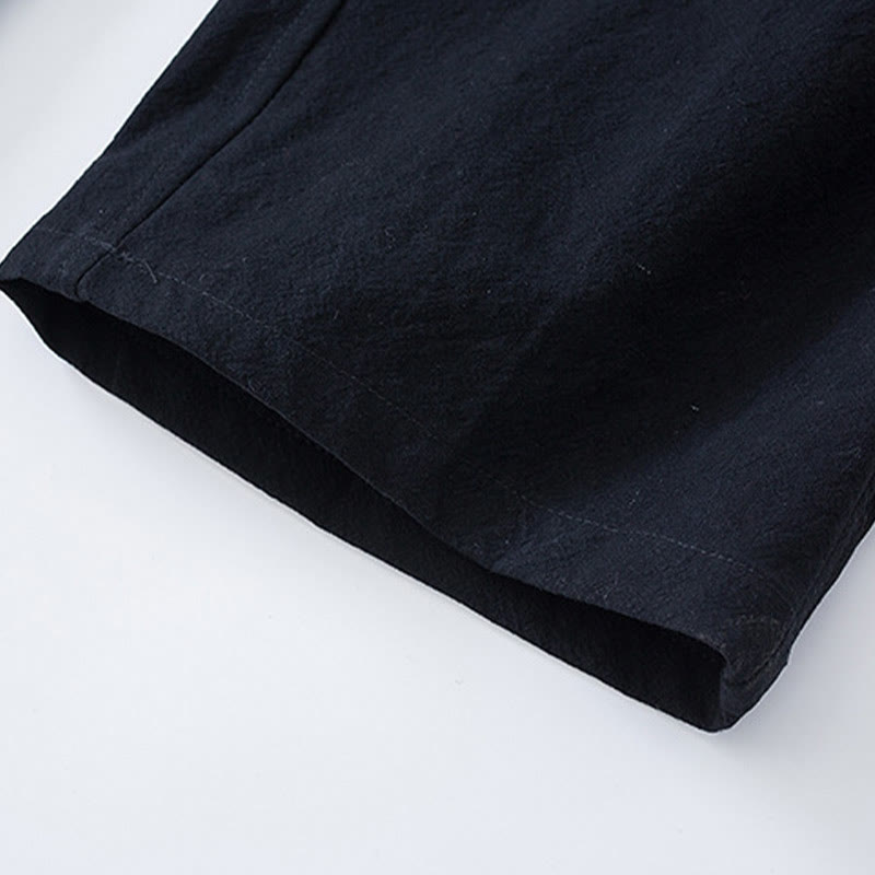 Buddha Stones Traditional Frog-Button Tang Suit Cotton Half Sleeve Top Pants Clothing Men's Set - image 12