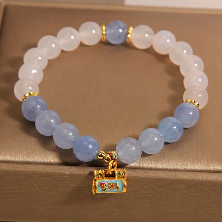 Buddha Stones Natural White Agate Aquamarine Protection Bracelet