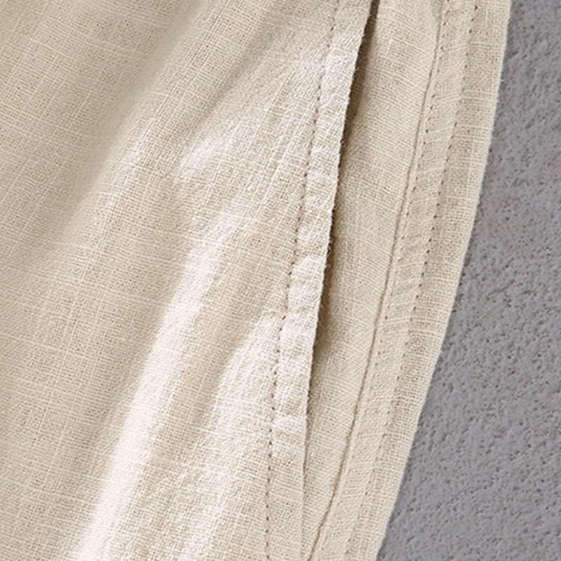 Buddha Stones Men's Solid Color Ramie Linen Drawstring Cropped Pants With Pockets - image 3