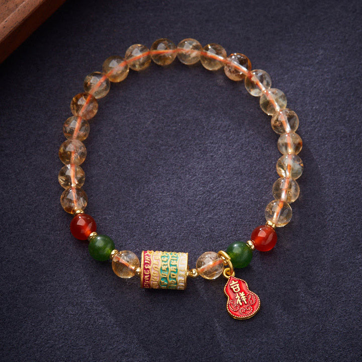 Buddha Stones Natural Citrine Red Agate Green Chalcedony Protection Bracelet