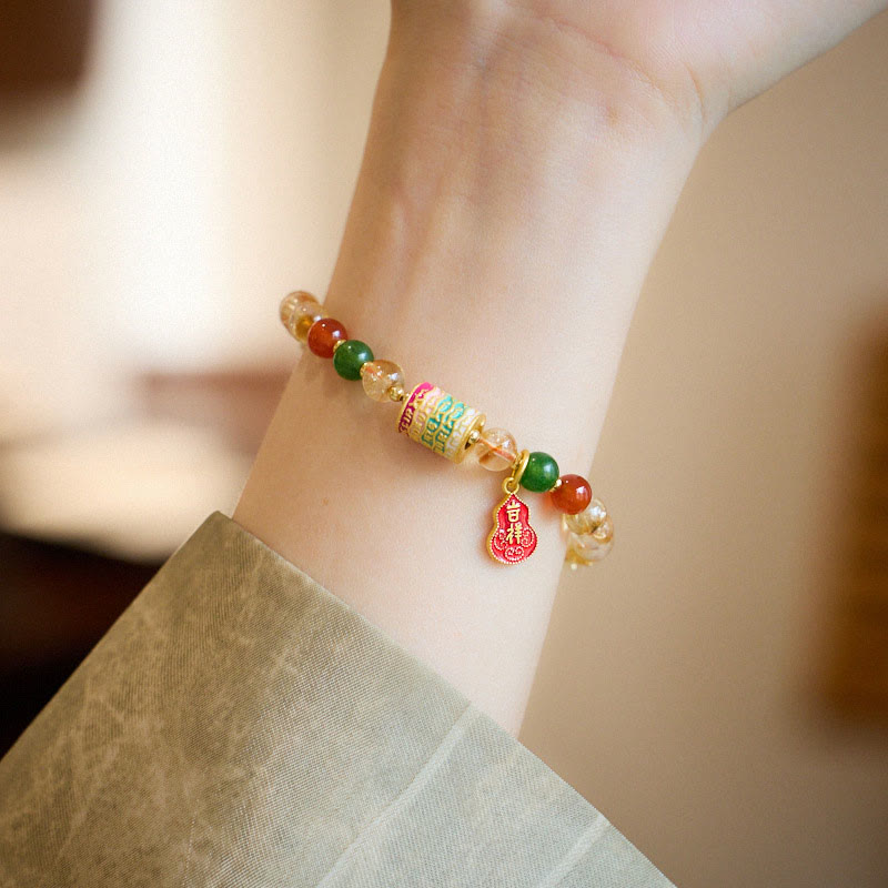 Buddha Stones Natural Citrine Red Agate Green Chalcedony Protection Bracelet