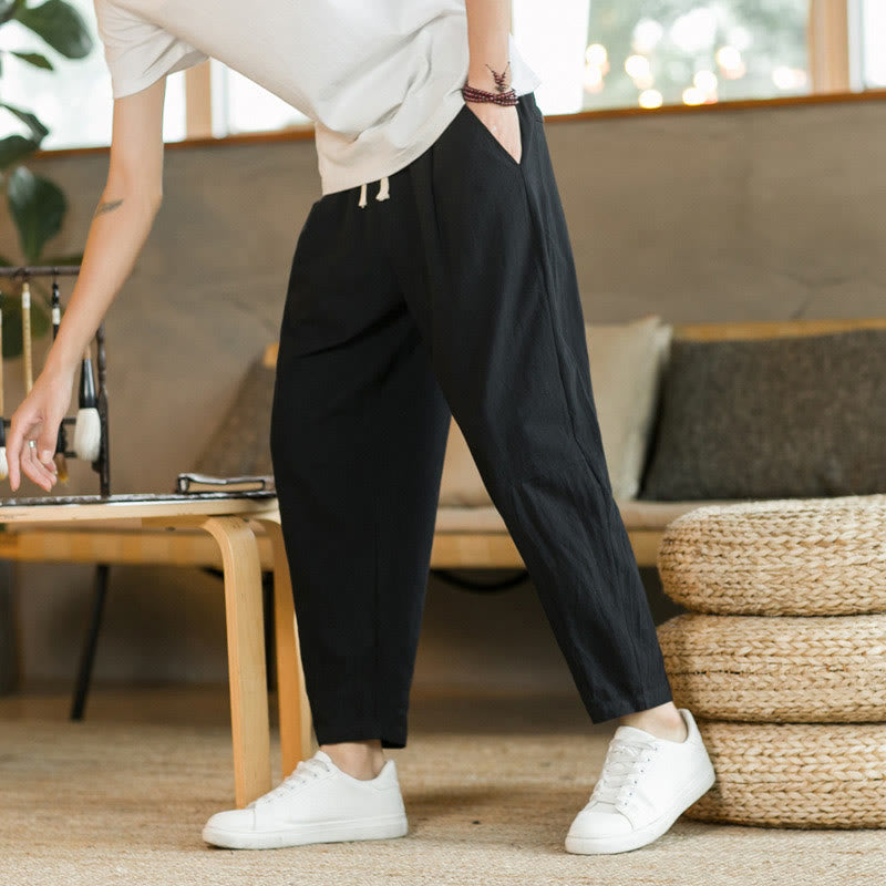 Buddha Stones Summer Men's Cotton Linen Pants With Pockets