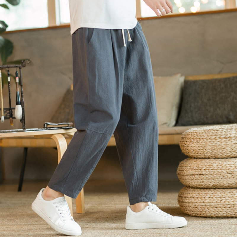 Buddha Stones Summer Men's Cotton Linen Pants With Pockets