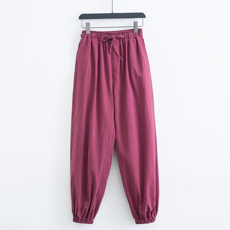 Buddha Stones Solid Color Cotton Linen Casual Men's Harem Pants With Pockets - LightCoral - US/UK/AU44，EU54 (4XL) - image 12