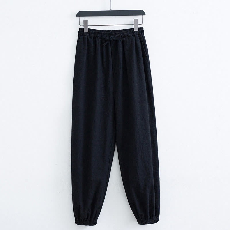 Buddha Stones Solid Color Cotton Linen Casual Men's Harem Pants With Pockets - image 2