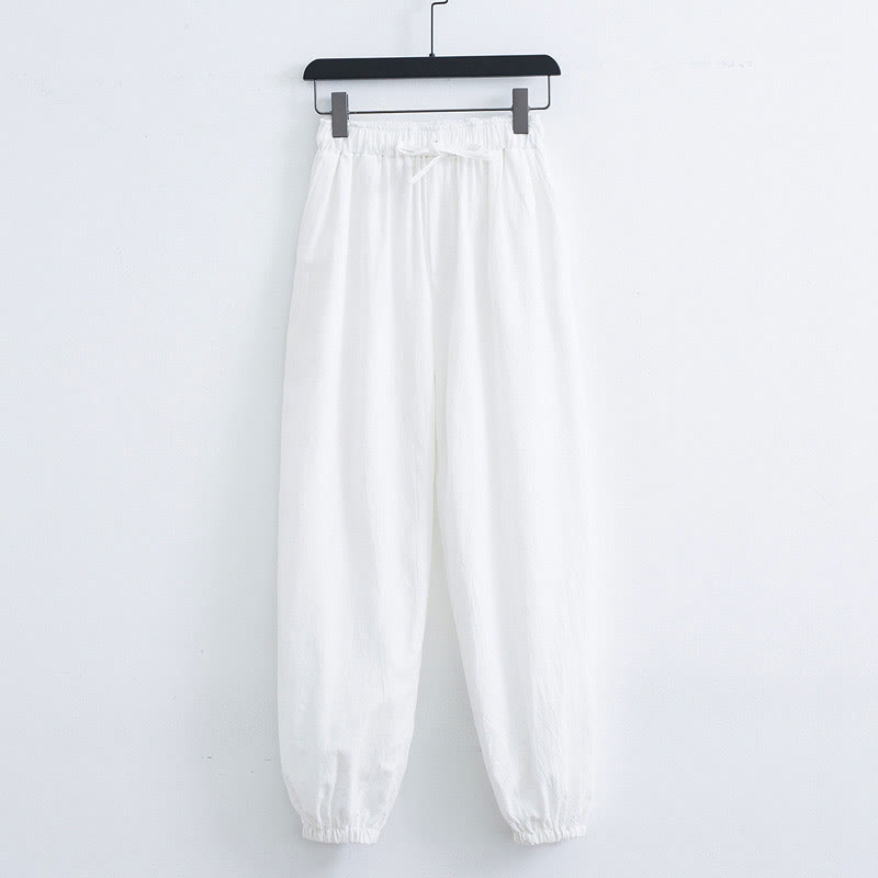 Buddha Stones Solid Color Cotton Linen Casual Men's Harem Pants With Pockets - White - US/UK/AU44，EU54 (4XL) - image 6