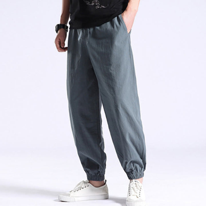Buddha Stones Solid Color Cotton Linen Casual Men's Harem Pants With Pockets - image 13