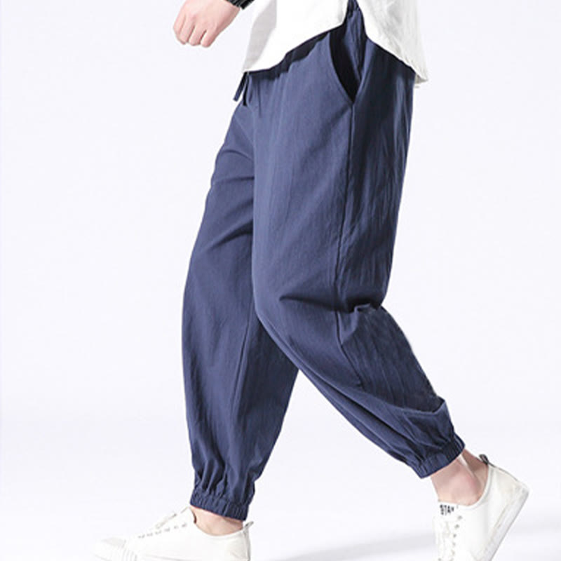 Buddha Stones Solid Color Cotton Linen Casual Men's Harem Pants With Pockets - image 11