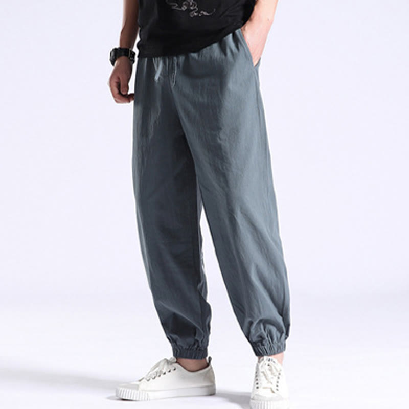 Buddha Stones Solid Color Cotton Linen Casual Men's Harem Pants With Pockets - image 14