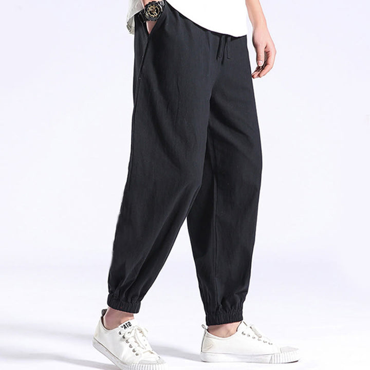 Buddha Stones Solid Color Cotton Linen Casual Men's Harem Pants With Pockets - Black - US/UK/AU44，EU54 (4XL) - image 1