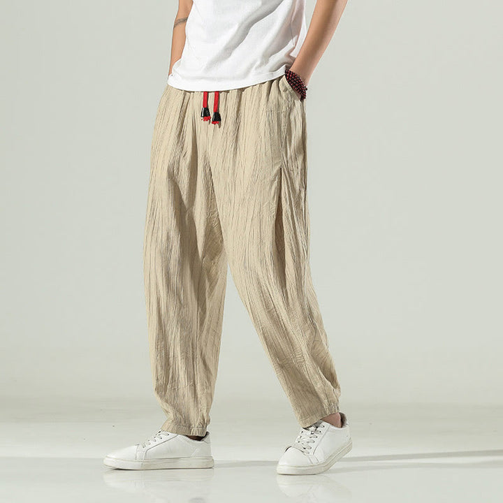 Buddha Stones Cotton Men's Drawstring Harem Pants With Pockets - Cornsilk - US/UK/AU46，EU56 (5XL) - image 0