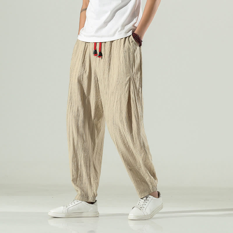 Buddha Stones Cotton Linen Men's Drawstring Harem Pants With Pockets - Cornsilk - US/UK/AU46，EU56 (5XL) - image 1