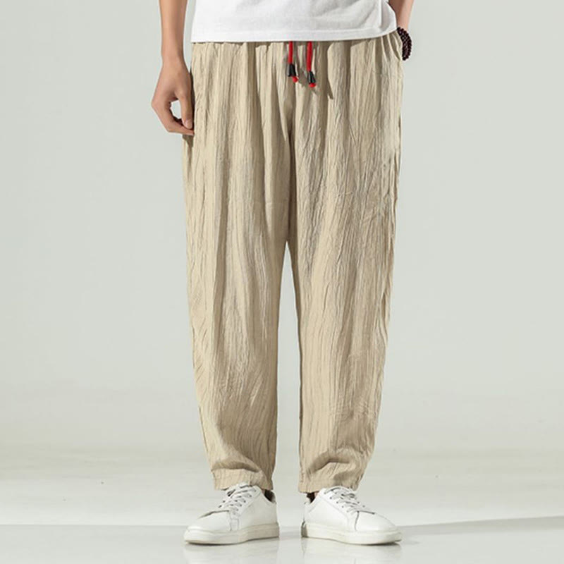 Buddha Stones Cotton Linen Men's Drawstring Harem Pants With Pockets - image 2